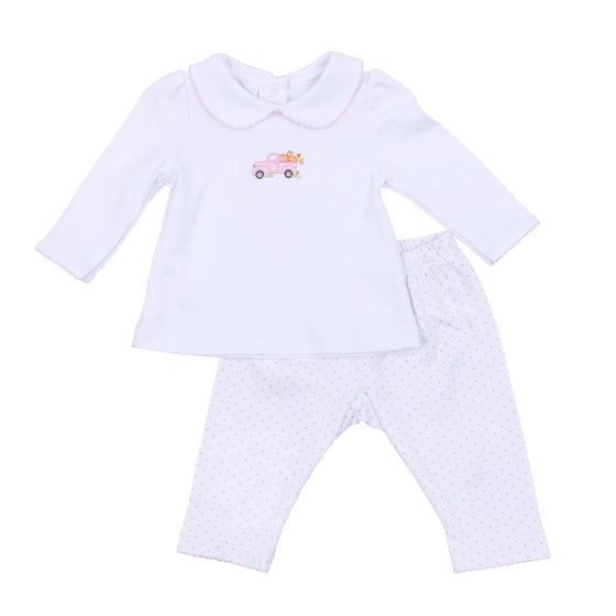 Pumpkin Patch Fun Embroidered Collared 2pc Pant Set - Pink - Magnolia Baby2pc Pant Set