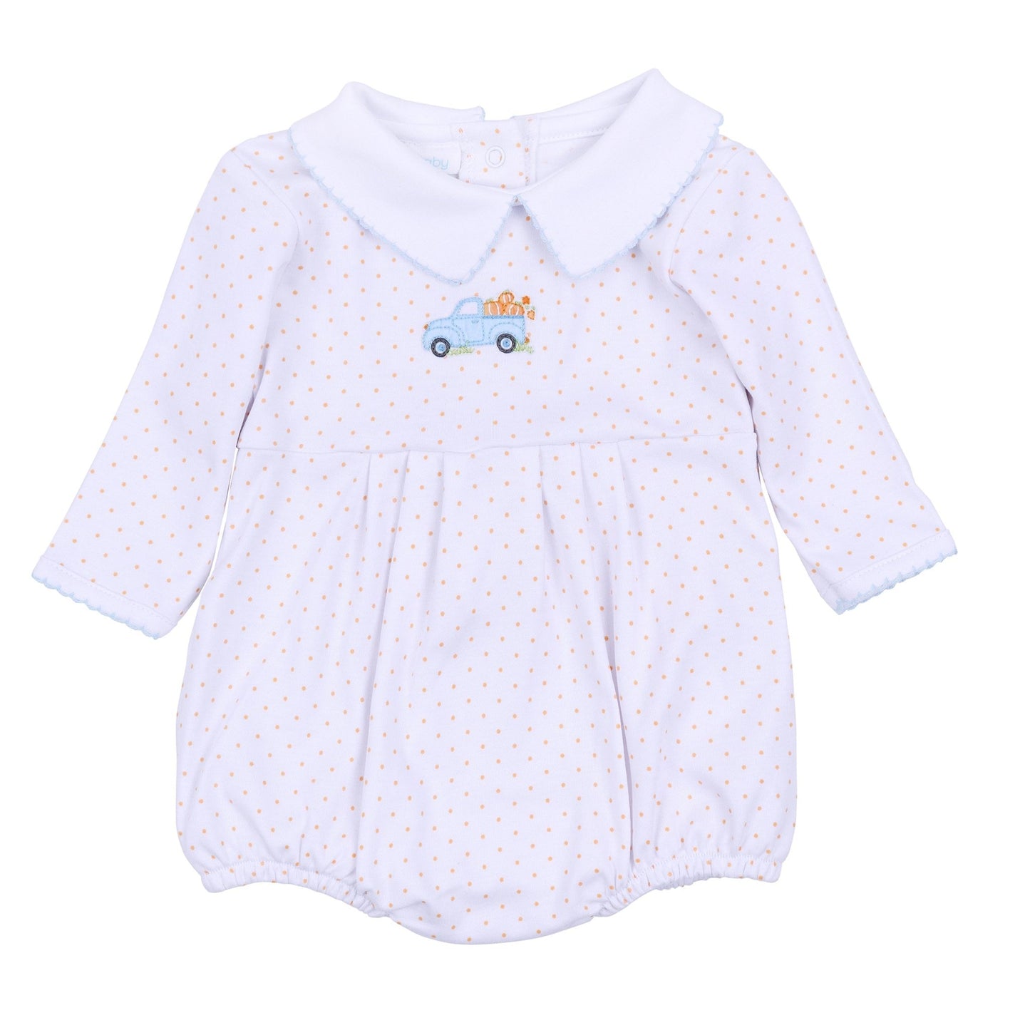 Pumpkin Patch Fun Embroidered Collared Long Sleeve Bubble - Light Blue - Magnolia BabyBubble