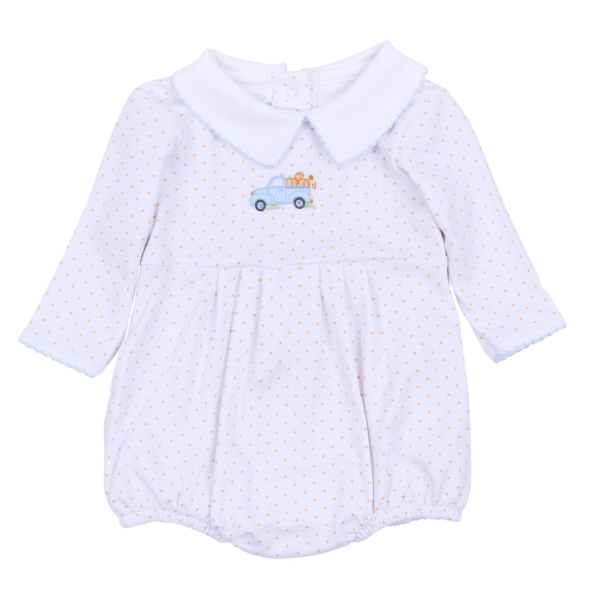 Pumpkin Patch Fun Embroidered Collared Long Sleeve Bubble - Light Blue - Magnolia BabyBubble