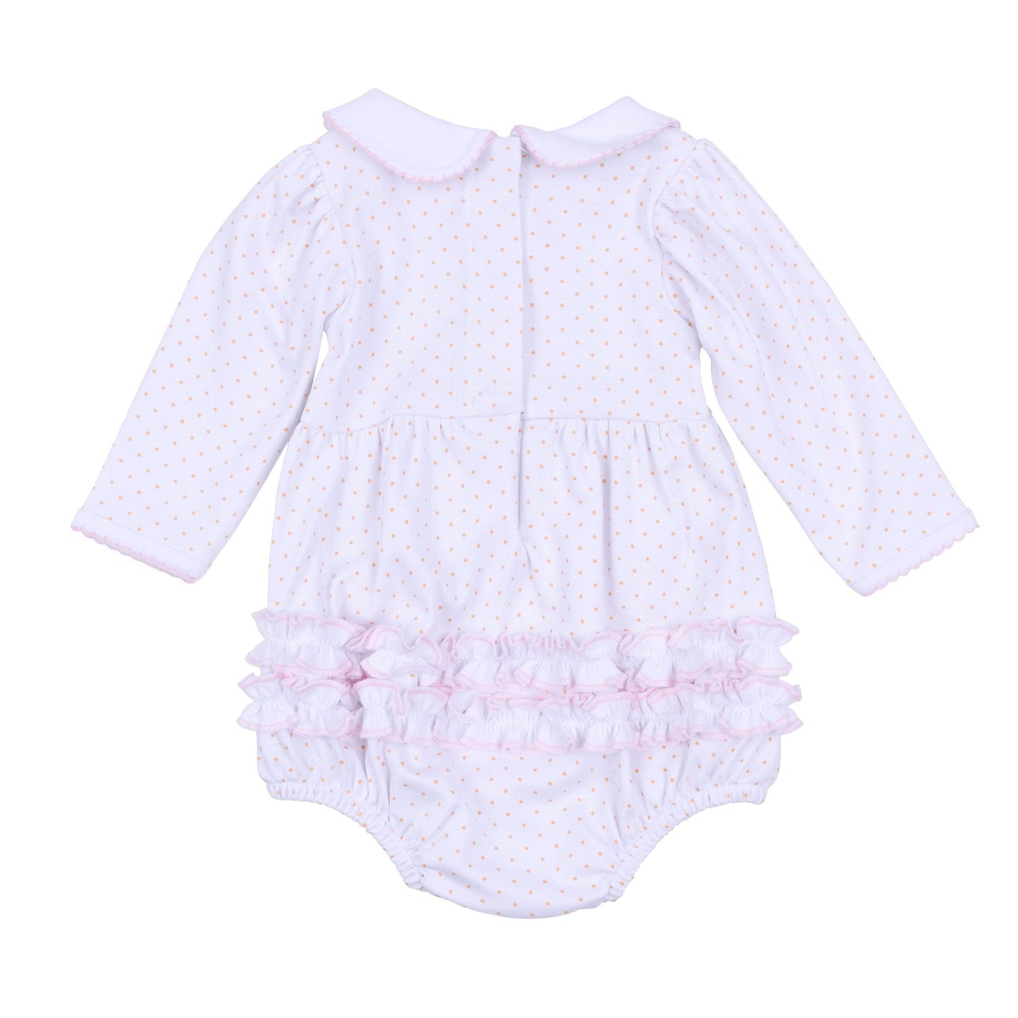 Pumpkin Patch Fun Embroidered Collared Ruffle Long Sleeve Bubble - Pink - Magnolia BabyBubble
