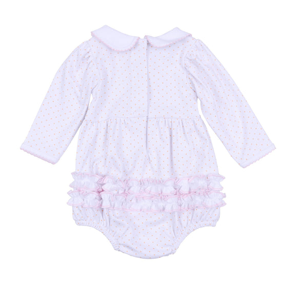 Pumpkin Patch Fun Embroidered Collared Ruffle Long Sleeve Bubble - Pink - Magnolia BabyBubble