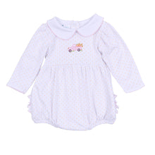  Pumpkin Patch Fun Embroidered Collared Ruffle Long Sleeve Bubble - Pink - Magnolia BabyBubble