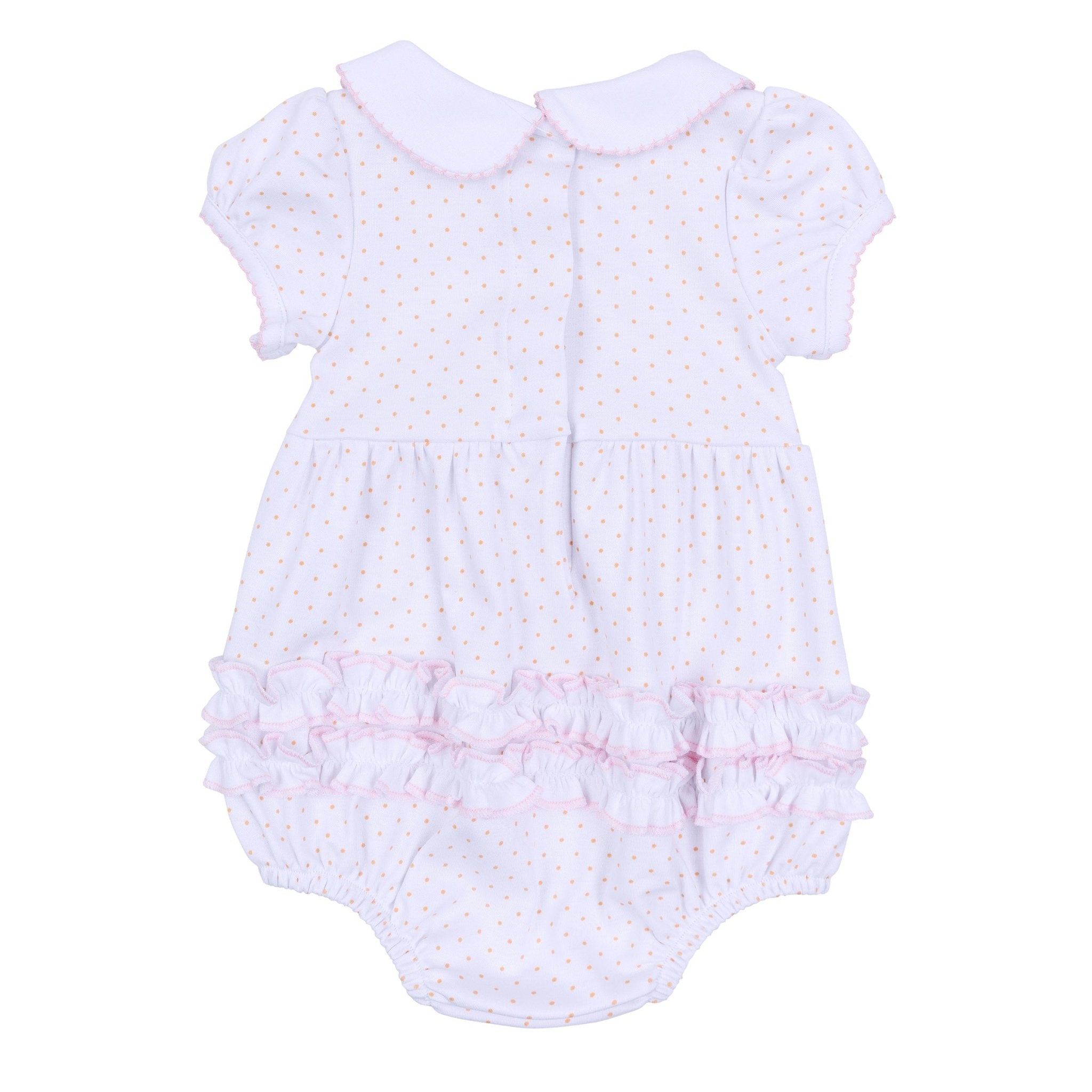 Pumpkin Patch Fun Embroidered Collared Ruffle Short Sleeve Bubble - Pink - Magnolia BabyBubble
