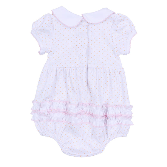 Pumpkin Patch Fun Embroidered Collared Ruffle Short Sleeve Bubble - Pink - Magnolia BabyBubble