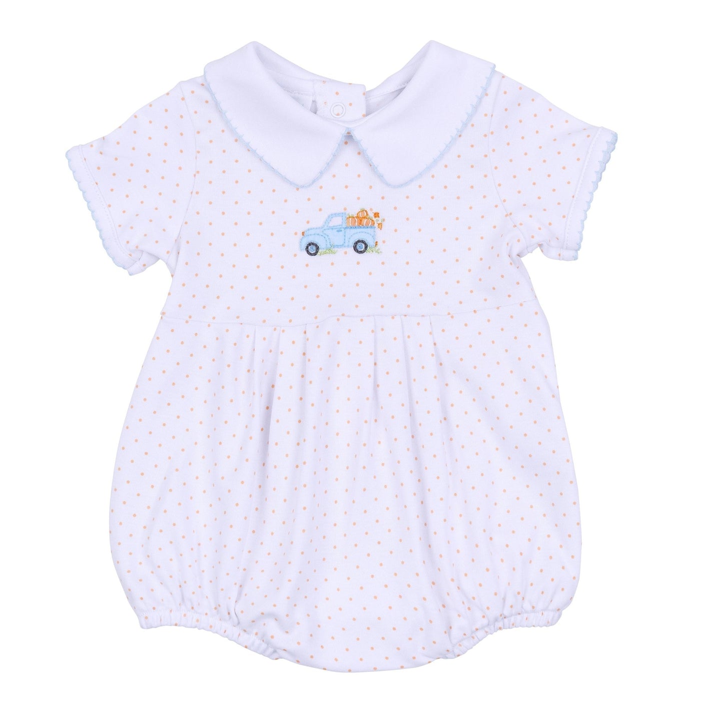 Pumpkin Patch Fun Embroidered Collared Short Sleeve Bubble - Light Blue - Magnolia BabyBubble