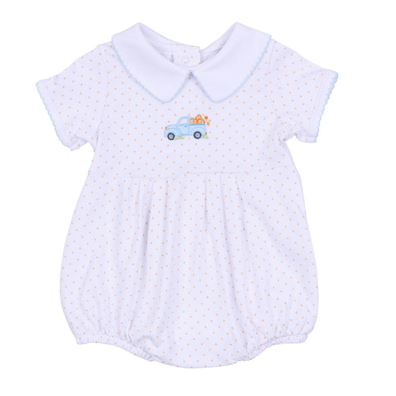 Pumpkin Patch Fun Embroidered Collared Short Sleeve Bubble - Light Blue - Magnolia BabyBubble