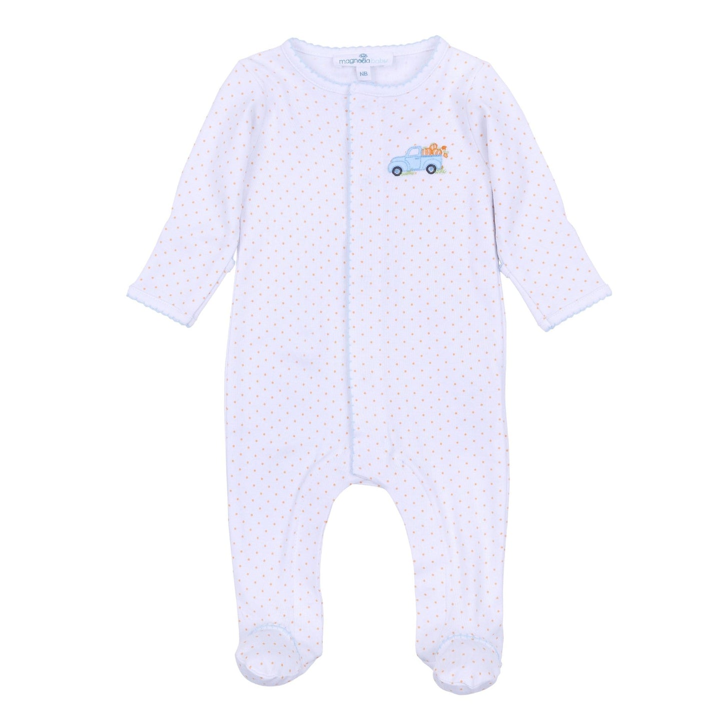 Pumpkin Patch Fun Embroidered Footie - Light Blue - Magnolia BabyFootie