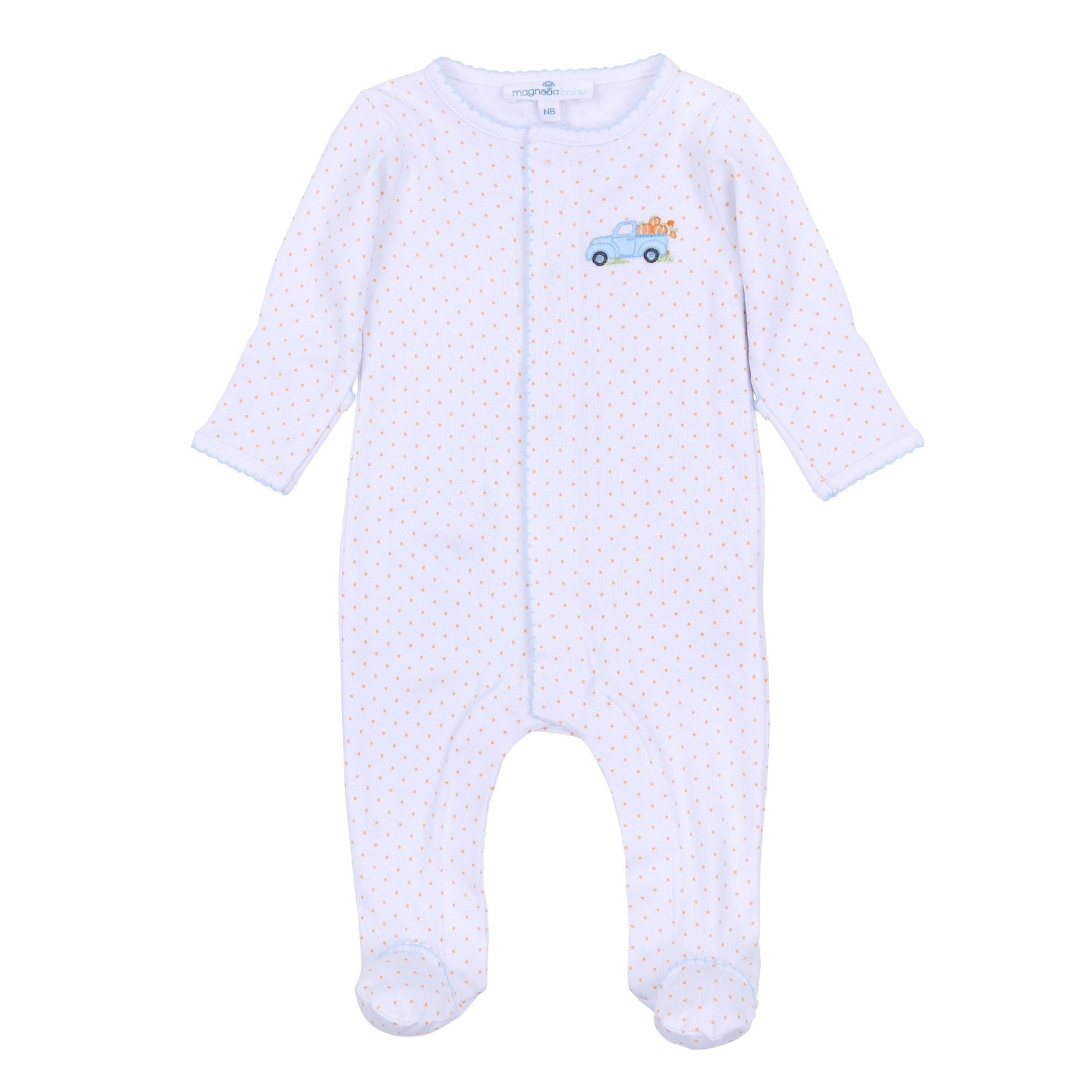 Pumpkin Patch Fun Embroidered Footie - Light Blue - Magnolia BabyFootie