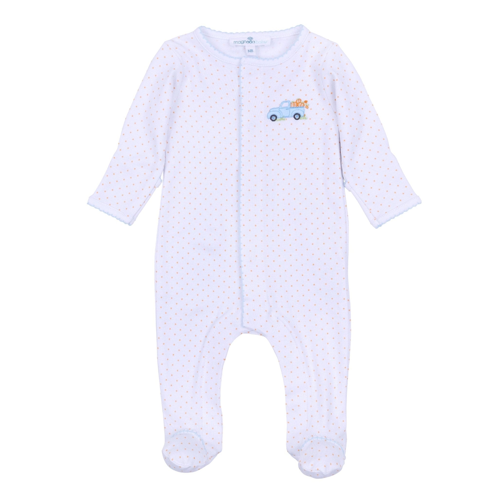 Pumpkin Patch Fun Embroidered Footie - Light Blue - Magnolia BabyFootie