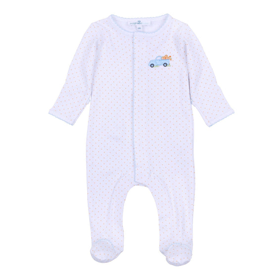 Pumpkin Patch Fun Embroidered Footie - Light Blue - Magnolia BabyFootie