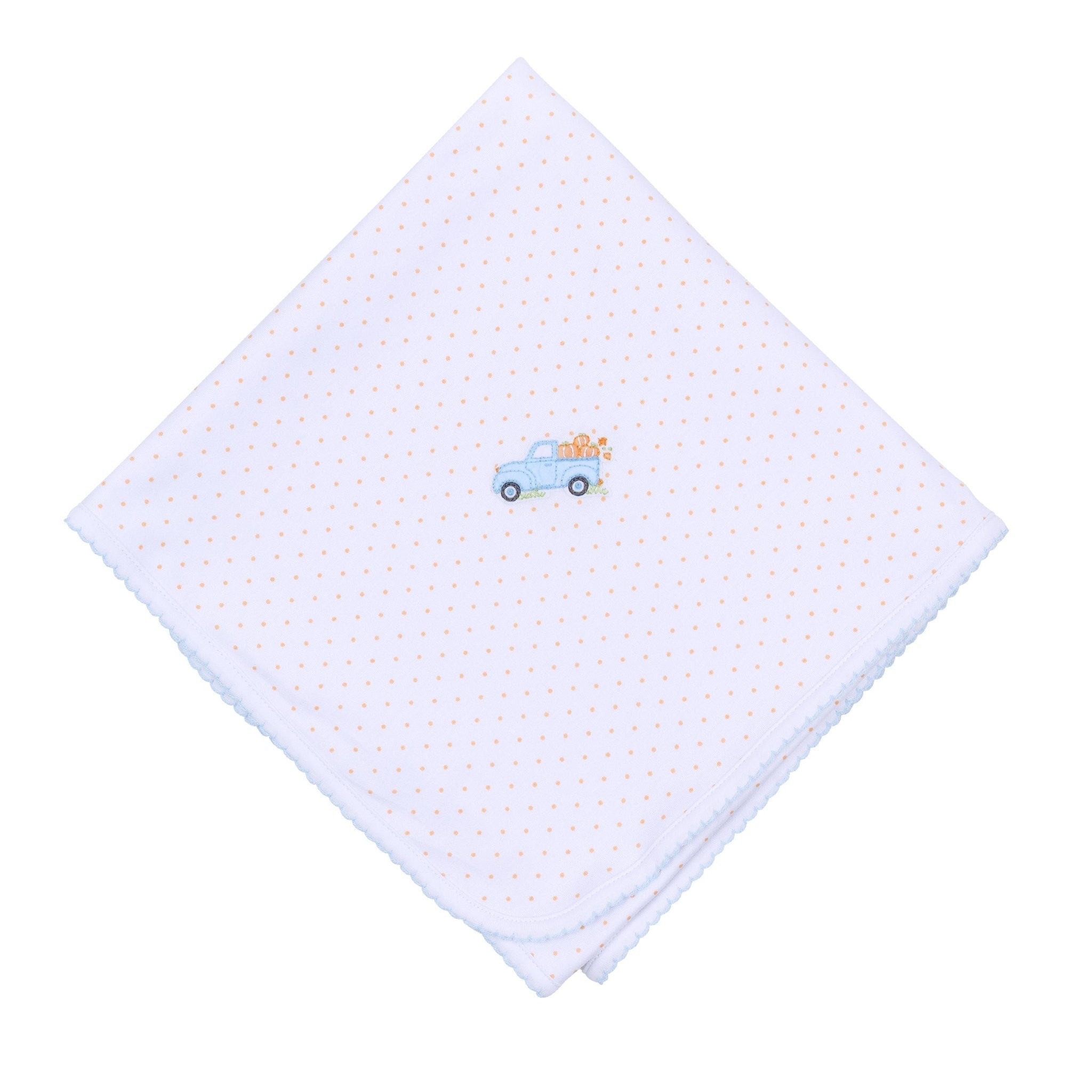 Pumpkin Patch Fun Embroidered Receiving Blanket - Light Blue - Magnolia BabyReceiving Blanket