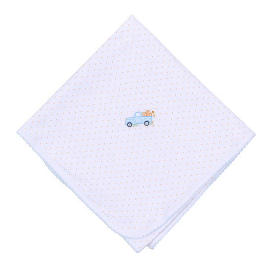 Pumpkin Patch Fun Embroidered Receiving Blanket - Light Blue - Magnolia BabyReceiving Blanket