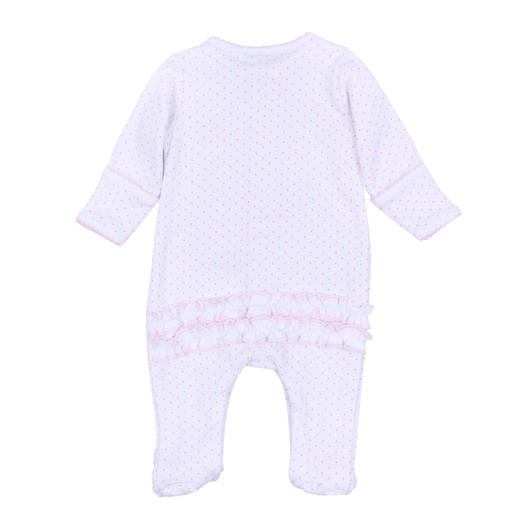Pumpkin Patch Fun Embroidered Ruffle Footie - Pink - Magnolia BabyFootie