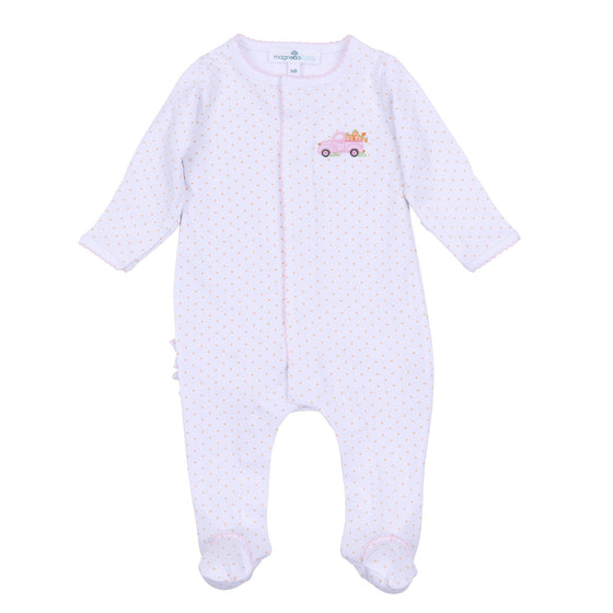 Pumpkin Patch Fun Embroidered Ruffle Footie - Pink - Magnolia BabyFootie