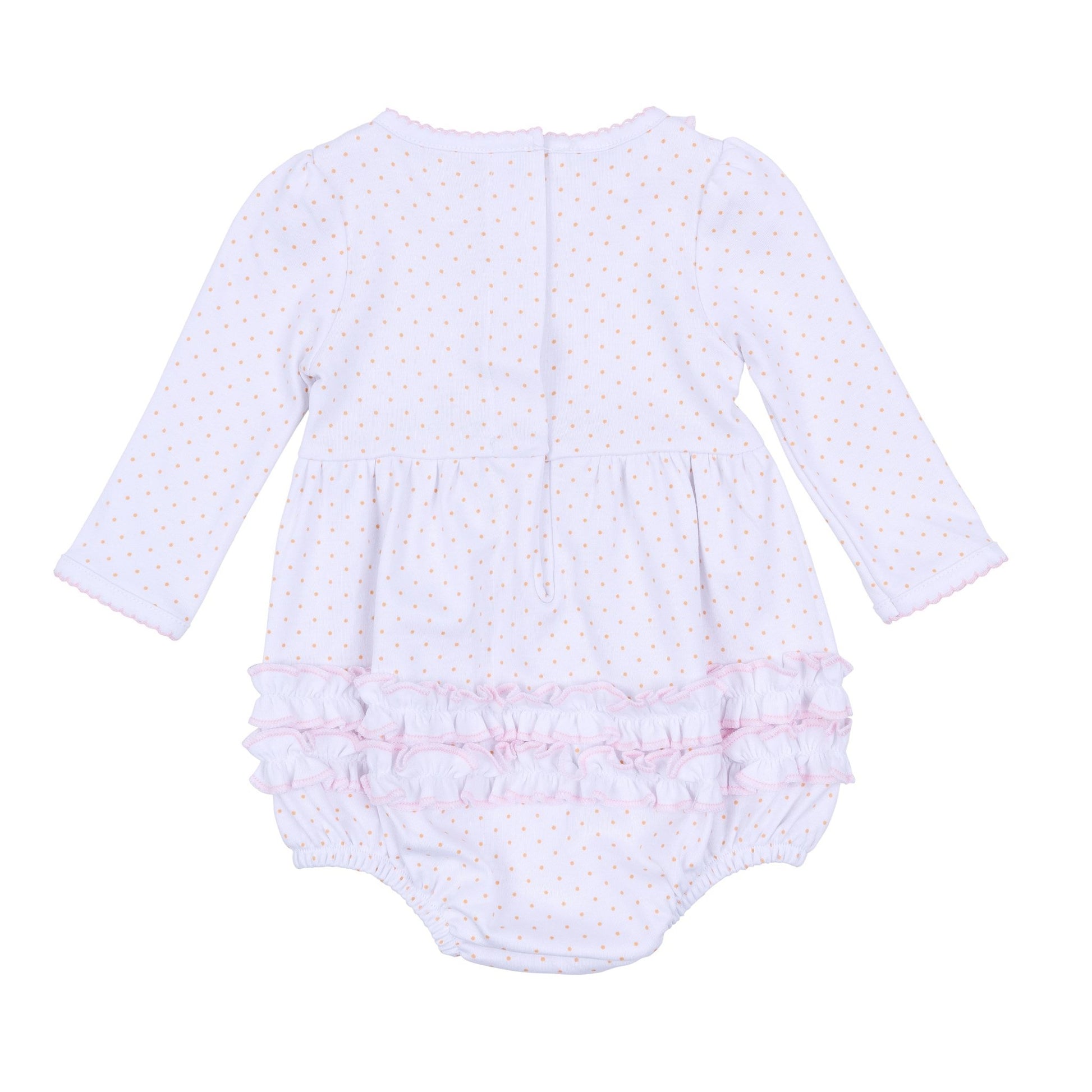 Pumpkin Patch Fun Embroidered Ruffle Long Sleeve Bubble - Pink - Magnolia BabyBubble