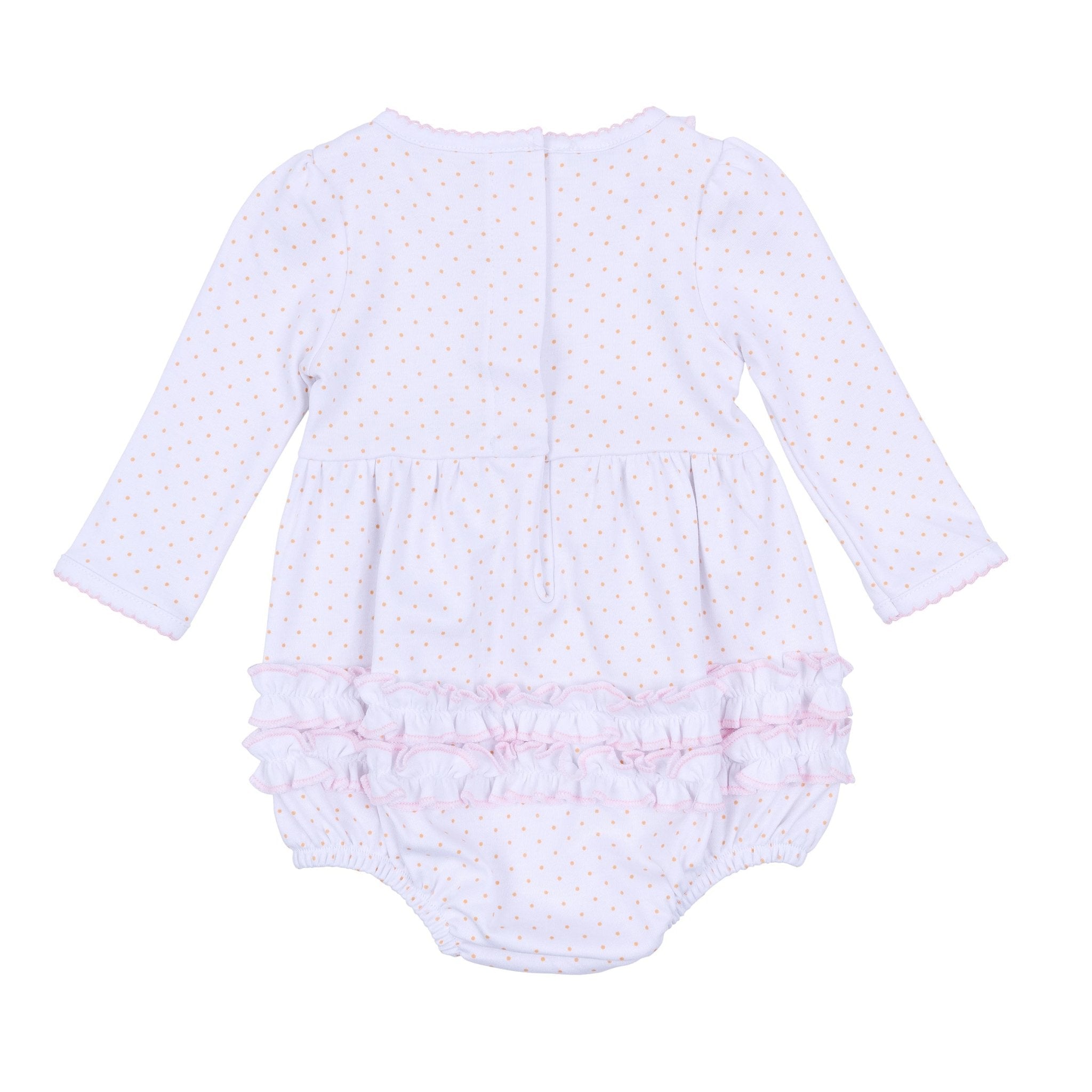 Pumpkin Patch Fun Embroidered Ruffle Long Sleeve Bubble - Pink - Magnolia BabyBubble