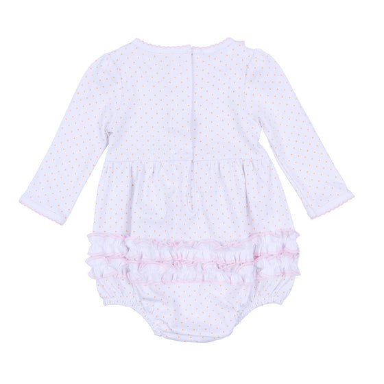 Pumpkin Patch Fun Embroidered Ruffle Long Sleeve Bubble - Pink - Magnolia BabyBubble