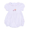 Pumpkin Patch Fun Embroidered Ruffle Short Sleeve Bubble - Pink - Magnolia BabyBubble