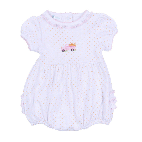Pumpkin Patch Fun Embroidered Ruffle Short Sleeve Bubble - Pink - Magnolia BabyBubble
