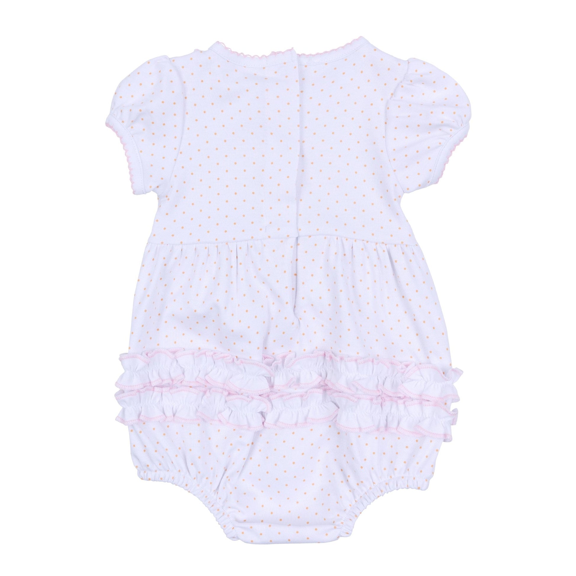 Pumpkin Patch Fun Embroidered Ruffle Short Sleeve Bubble - Pink - Magnolia BabyBubble