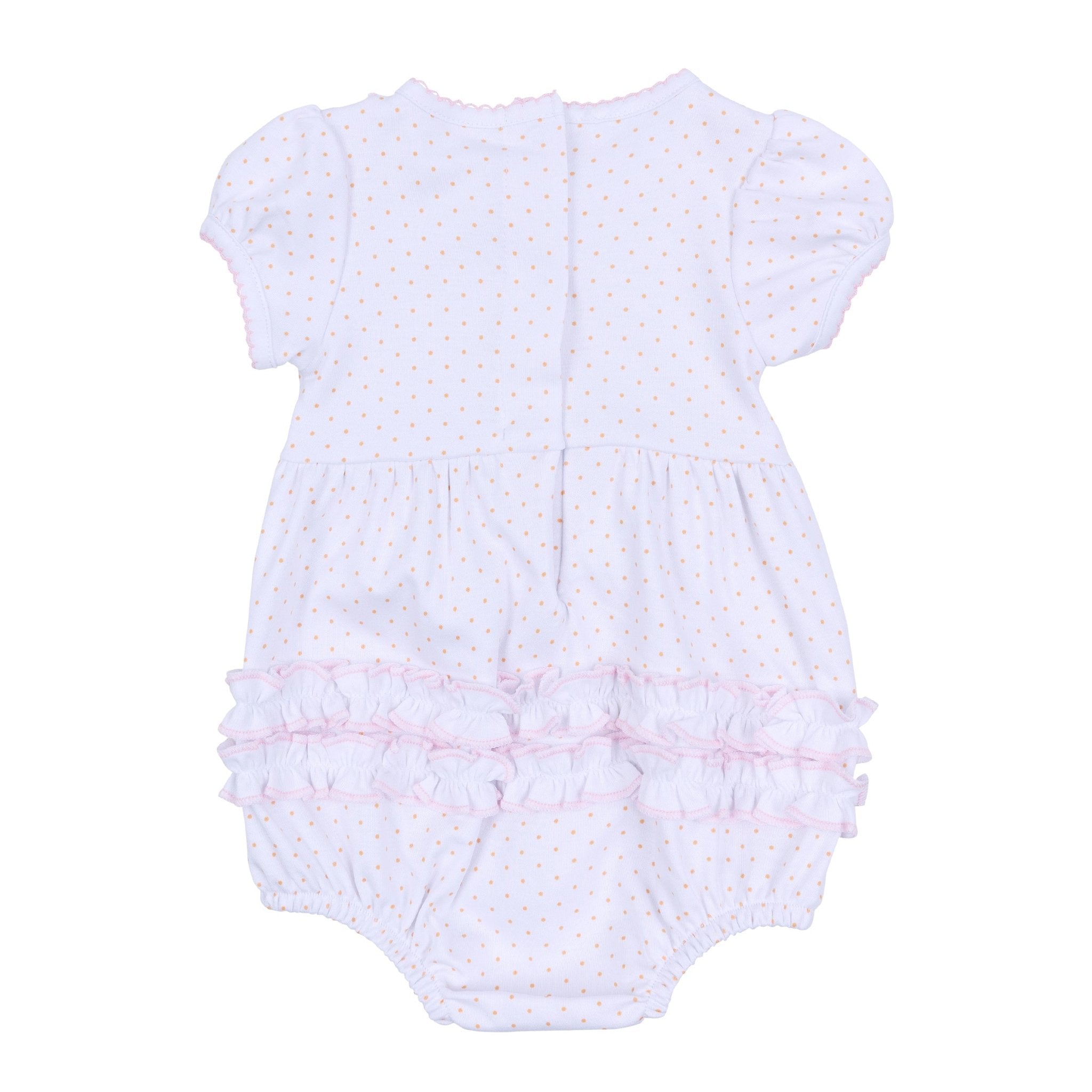 Pumpkin Patch Fun Embroidered Ruffle Short Sleeve Bubble - Pink - Magnolia BabyBubble