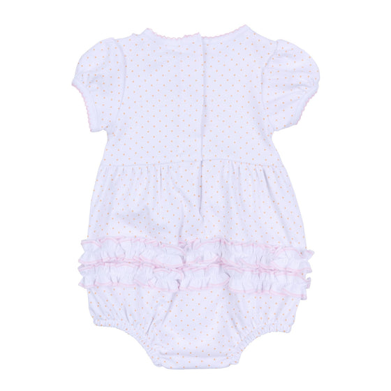 Pumpkin Patch Fun Embroidered Ruffle Short Sleeve Bubble - Pink - Magnolia BabyBubble