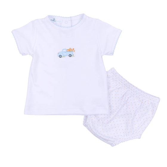Pumpkin Patch Fun Embroidered Short Sleeve Diaper Cover Set - Light Blue - Magnolia BabyDiaper Cover