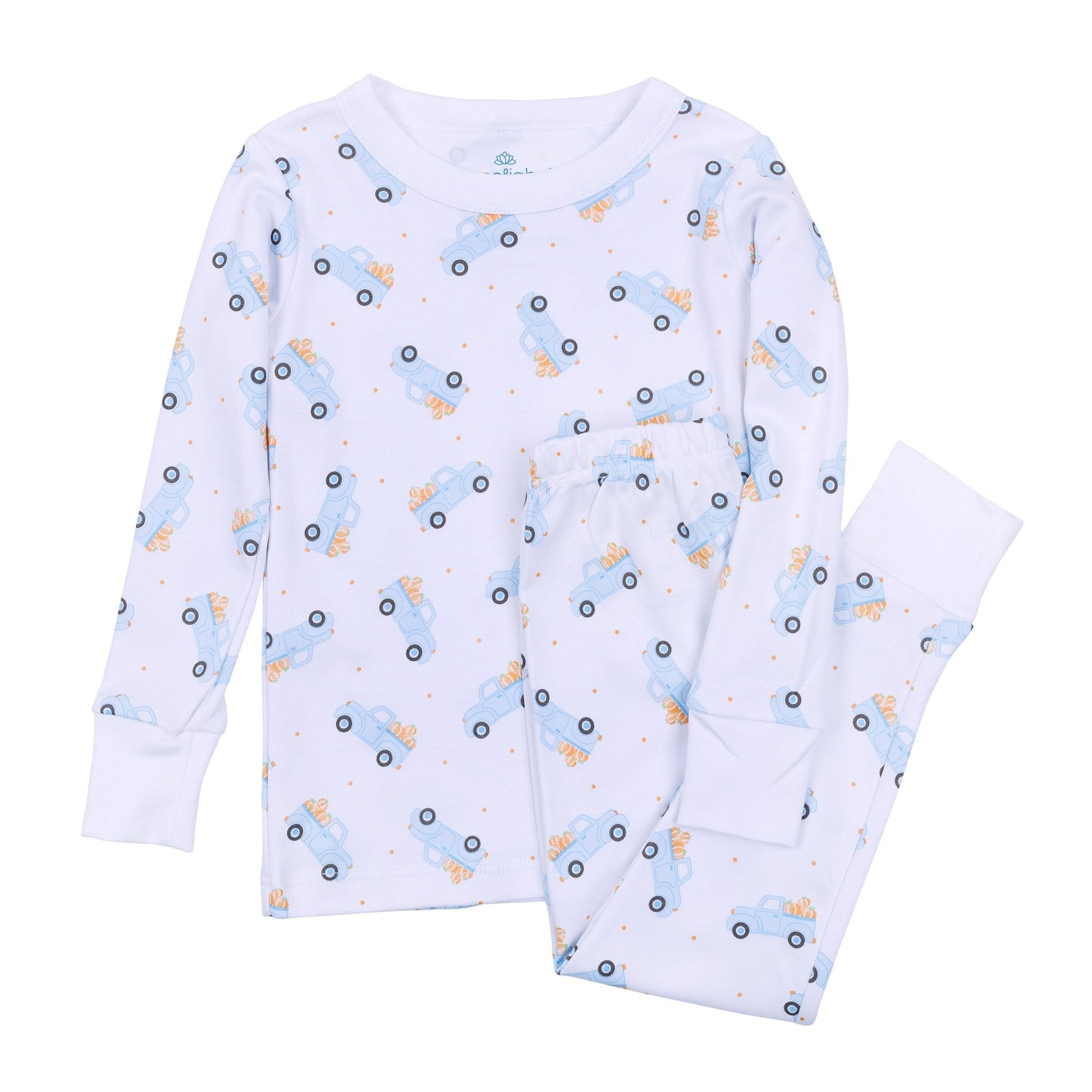 Pumpkin Patch Fun Long Pajamas - Light Blue - Magnolia BabyLong Pajamas
