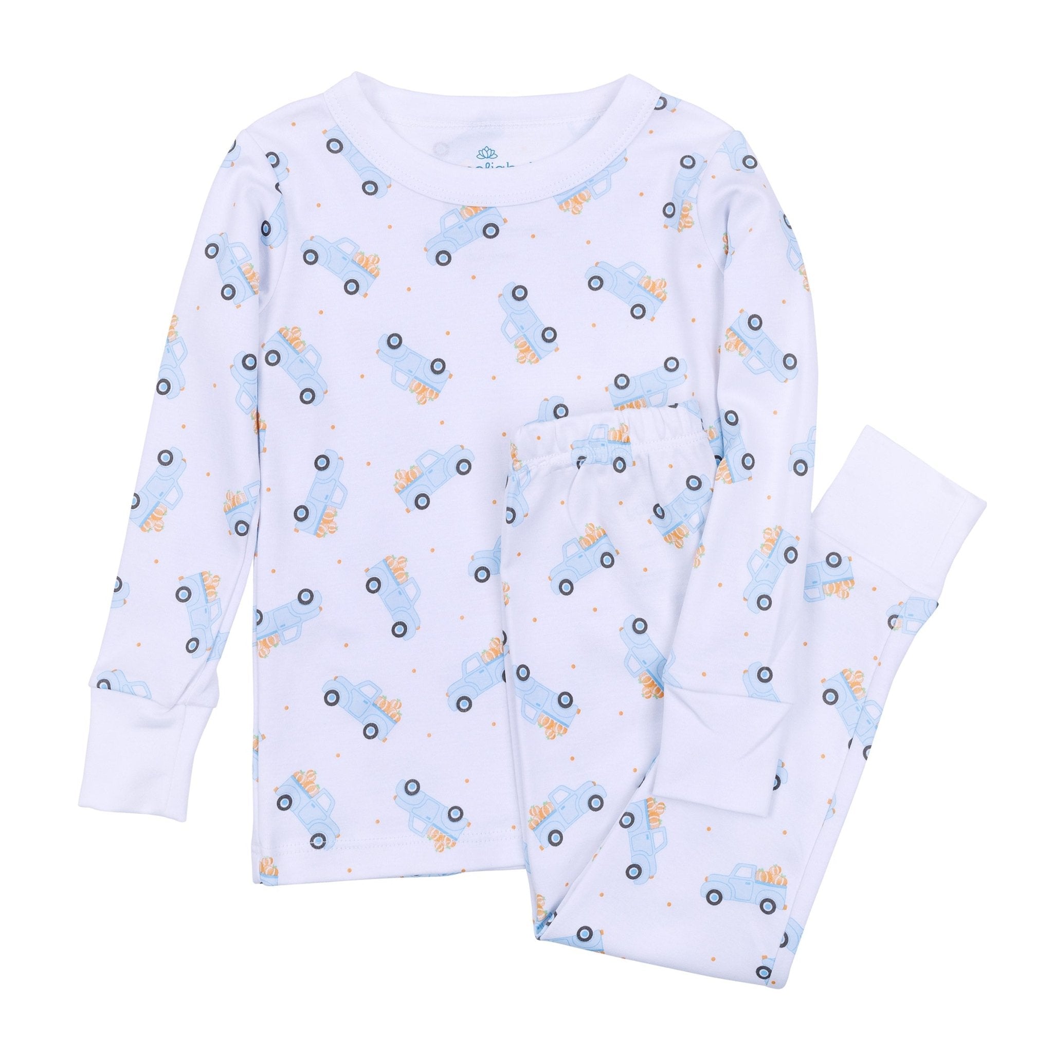 Pumpkin Patch Fun Long Pajamas - Light Blue - Magnolia BabyLong Pajamas