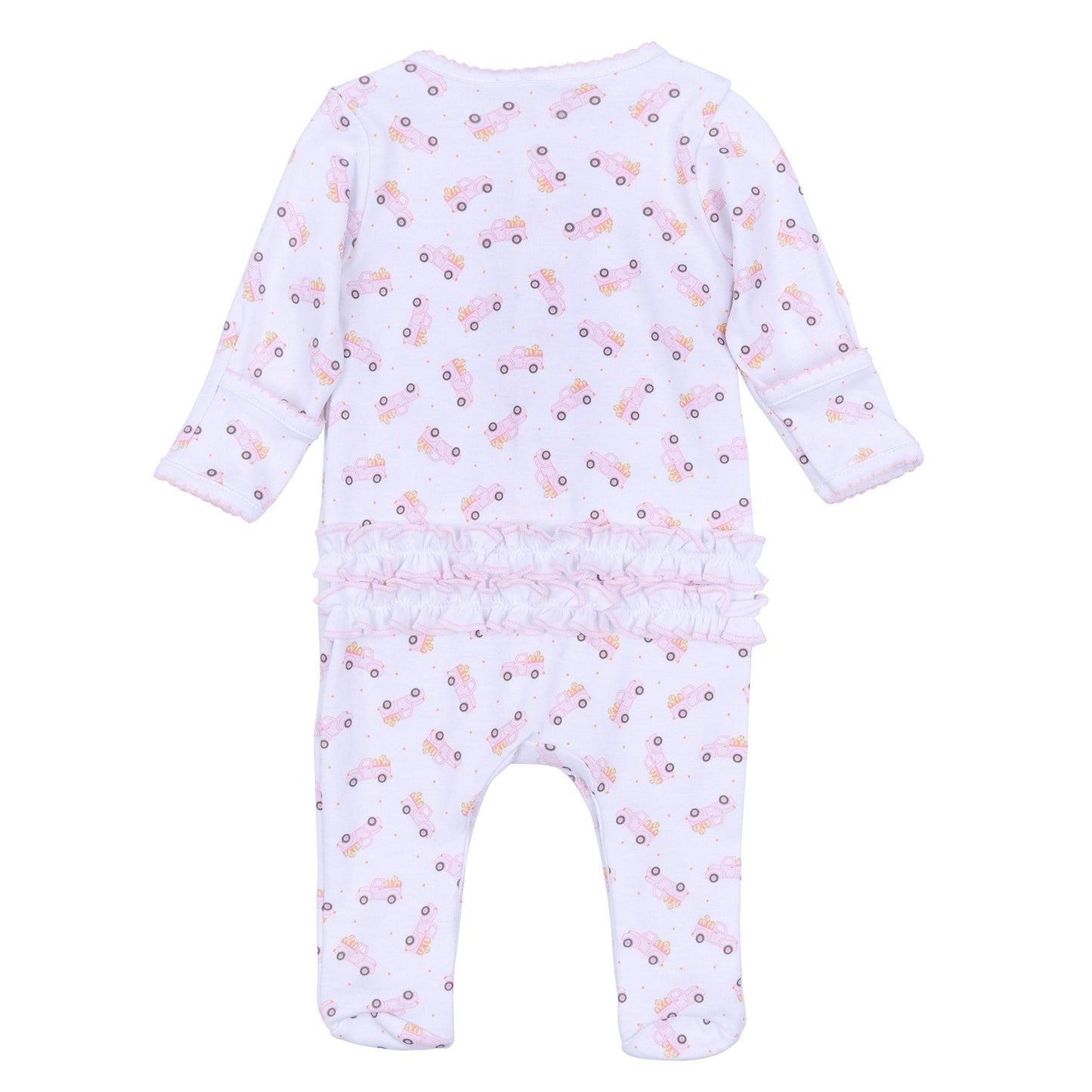 Pumpkin Patch Fun Print Ruffle Footie - Pink - Magnolia BabyFootie