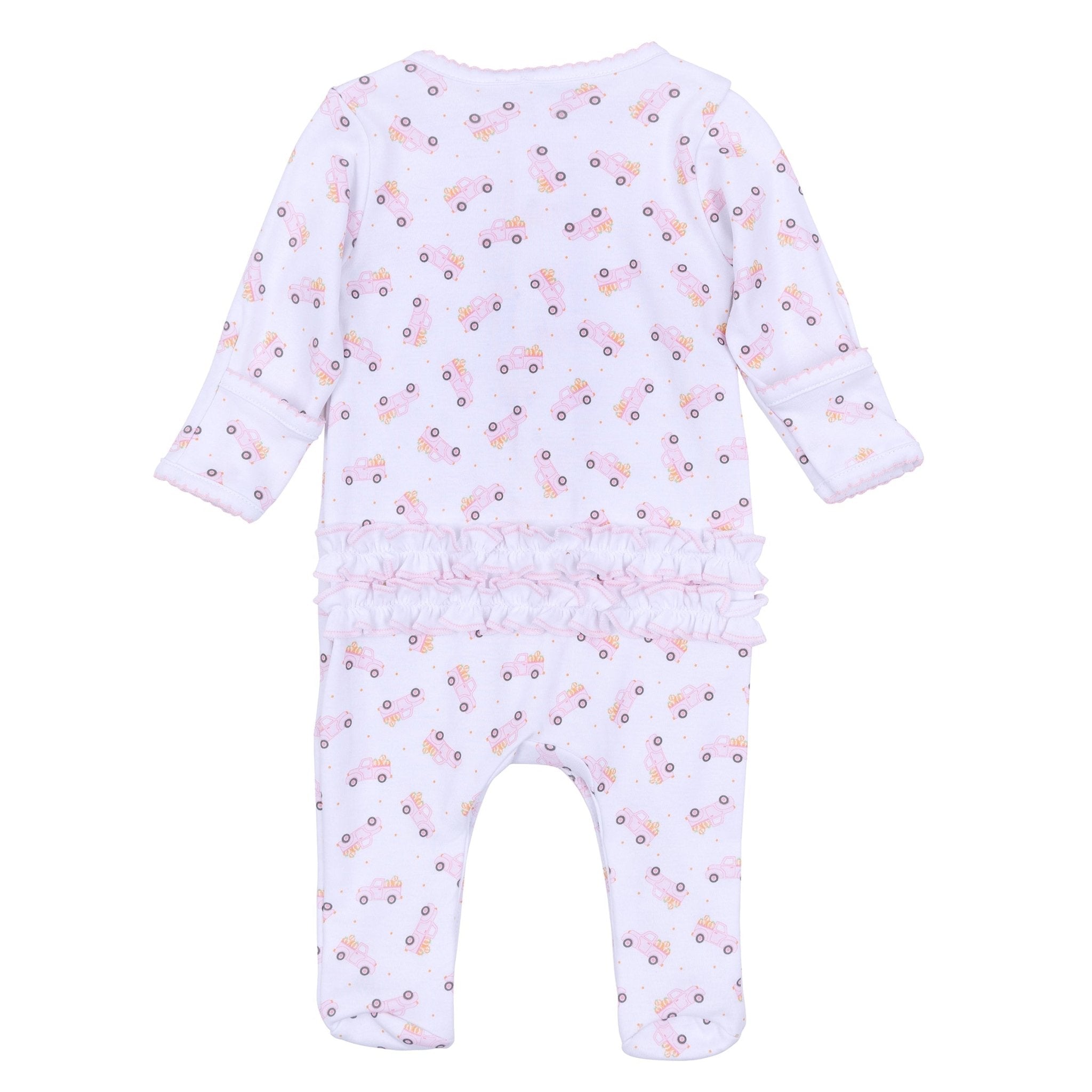 Pumpkin Patch Fun Print Ruffle Footie - Pink - Magnolia BabyFootie