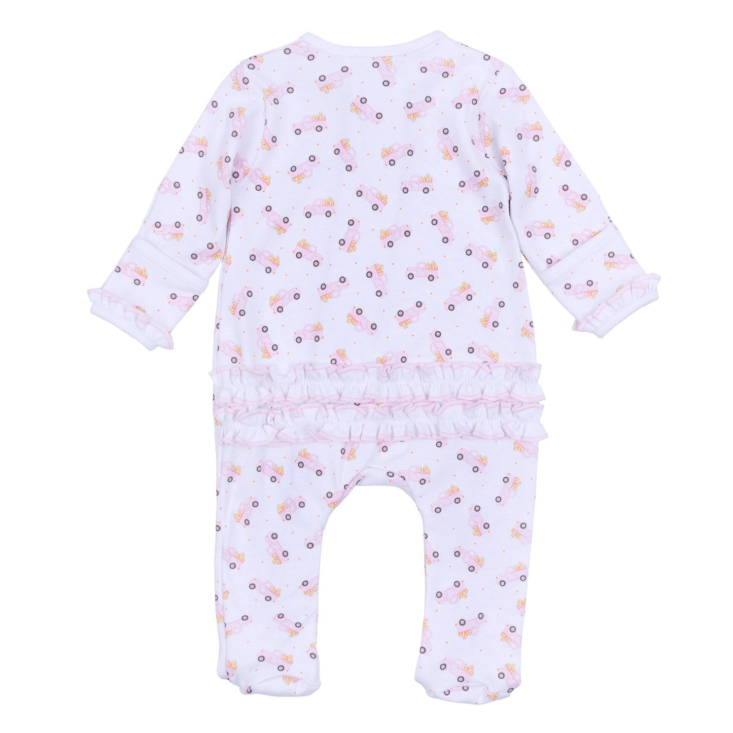 Pumpkin Patch Fun Print Ruffle Zip Footie - Pink - Magnolia BabyFootie
