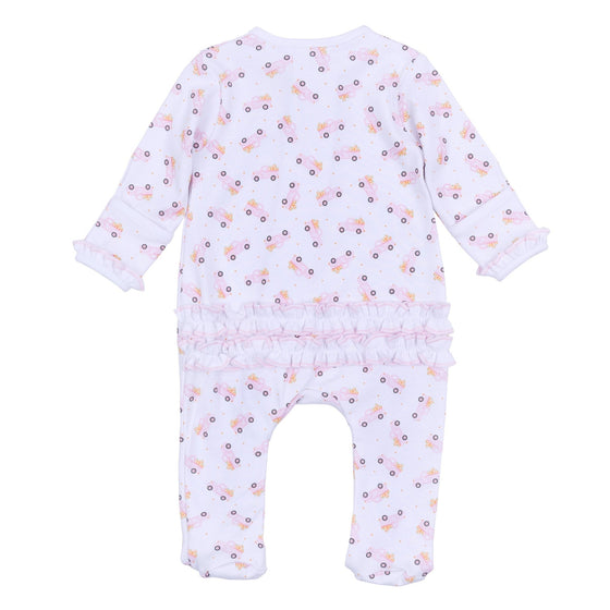 Pumpkin Patch Fun Print Ruffle Zip Footie - Pink - Magnolia BabyFootie