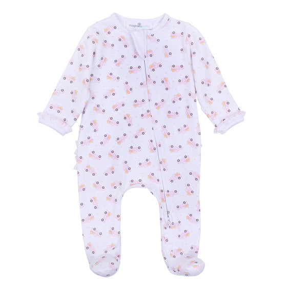 Pumpkin Patch Fun Print Ruffle Zip Footie - Pink - Magnolia BabyFootie