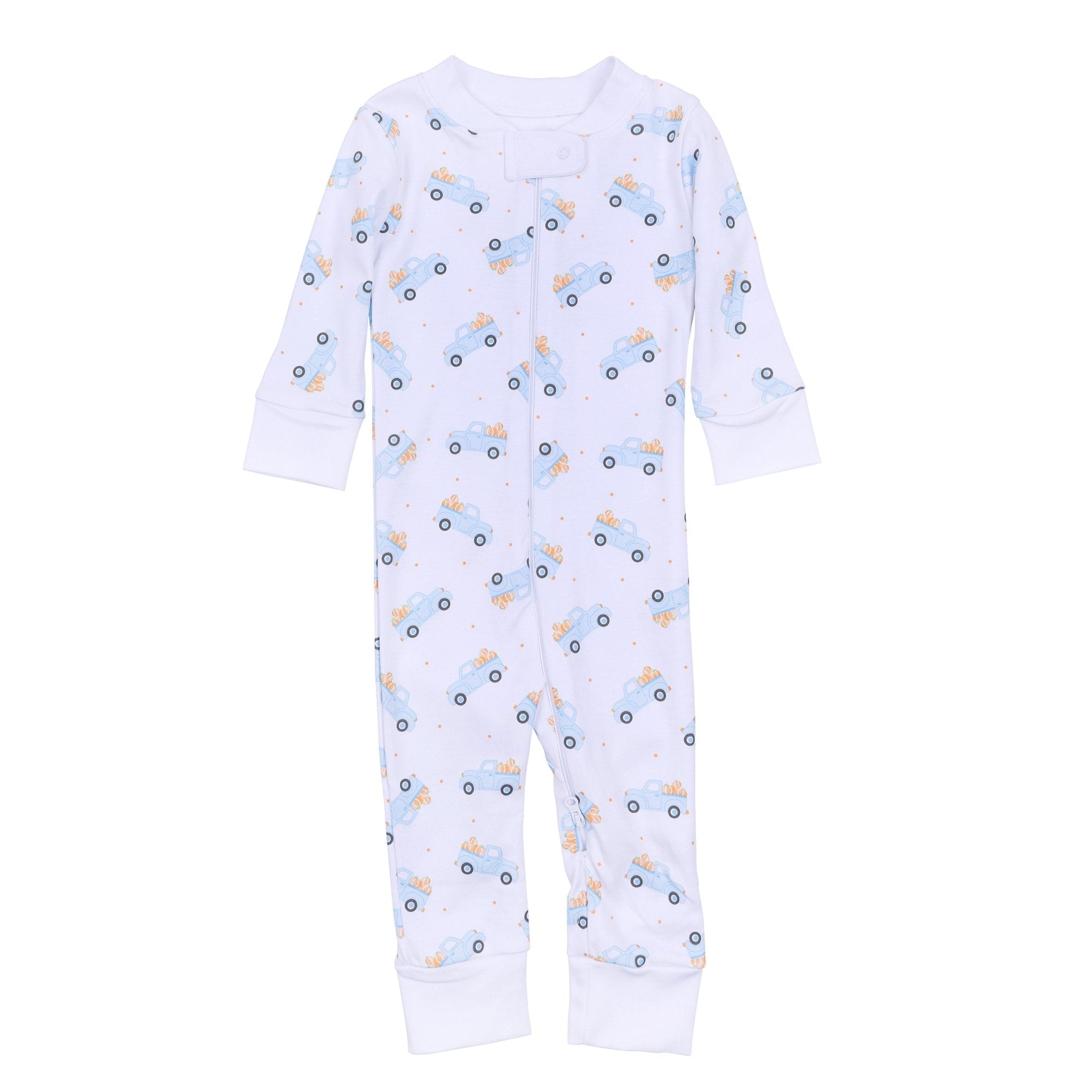 Pumpkin Patch Fun Zip Pajamas - Light Blue - Magnolia BabyZipper Pajamas