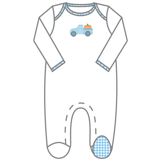 Pumpkin Picking Blue Lap Footie - Magnolia BabyFootie