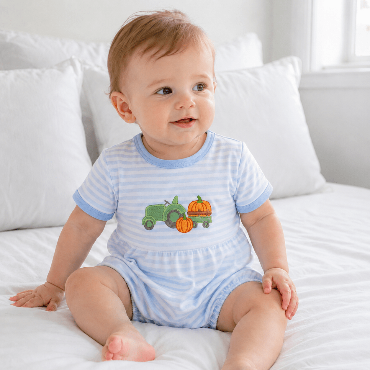 Magnolia Baby_Pumpkin Tractor Applique Bubble - Light Blue_1