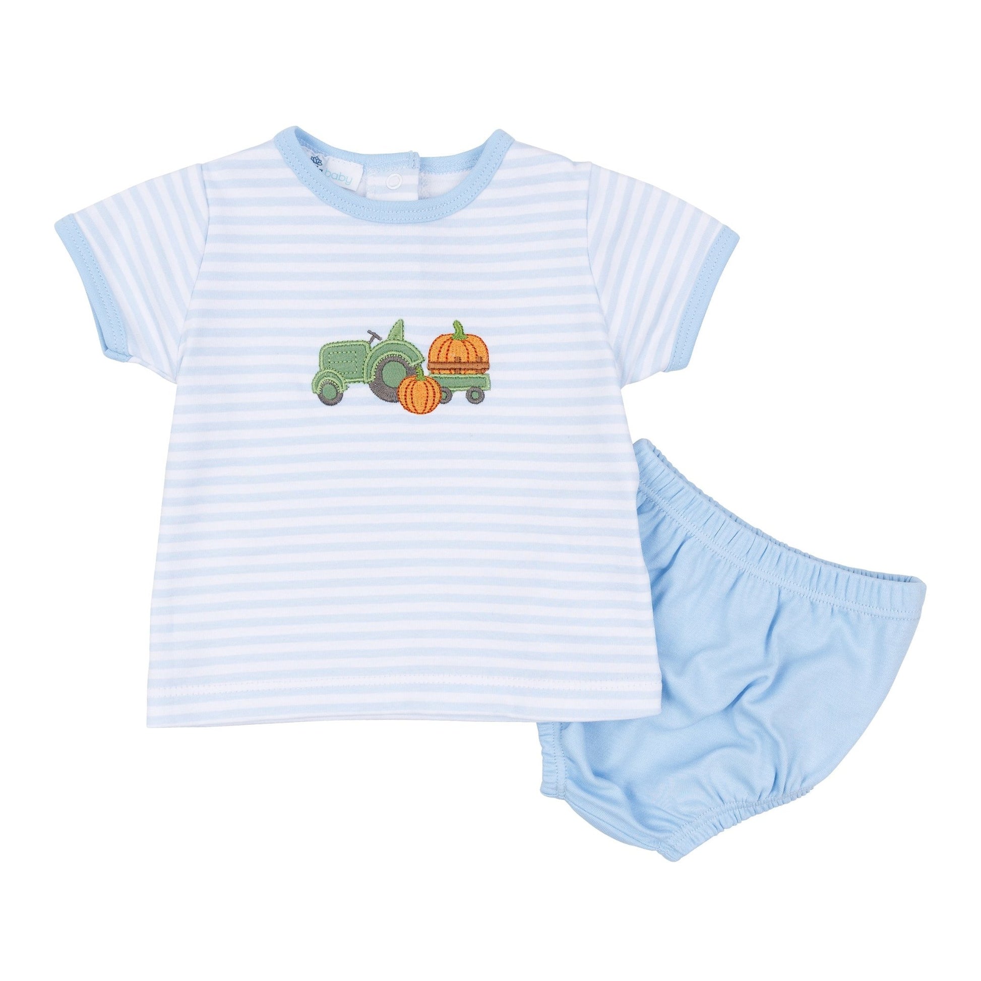 Magnolia Baby_Pumpkin Tractor Applique Diaper Cover Set - Light Blue_2
