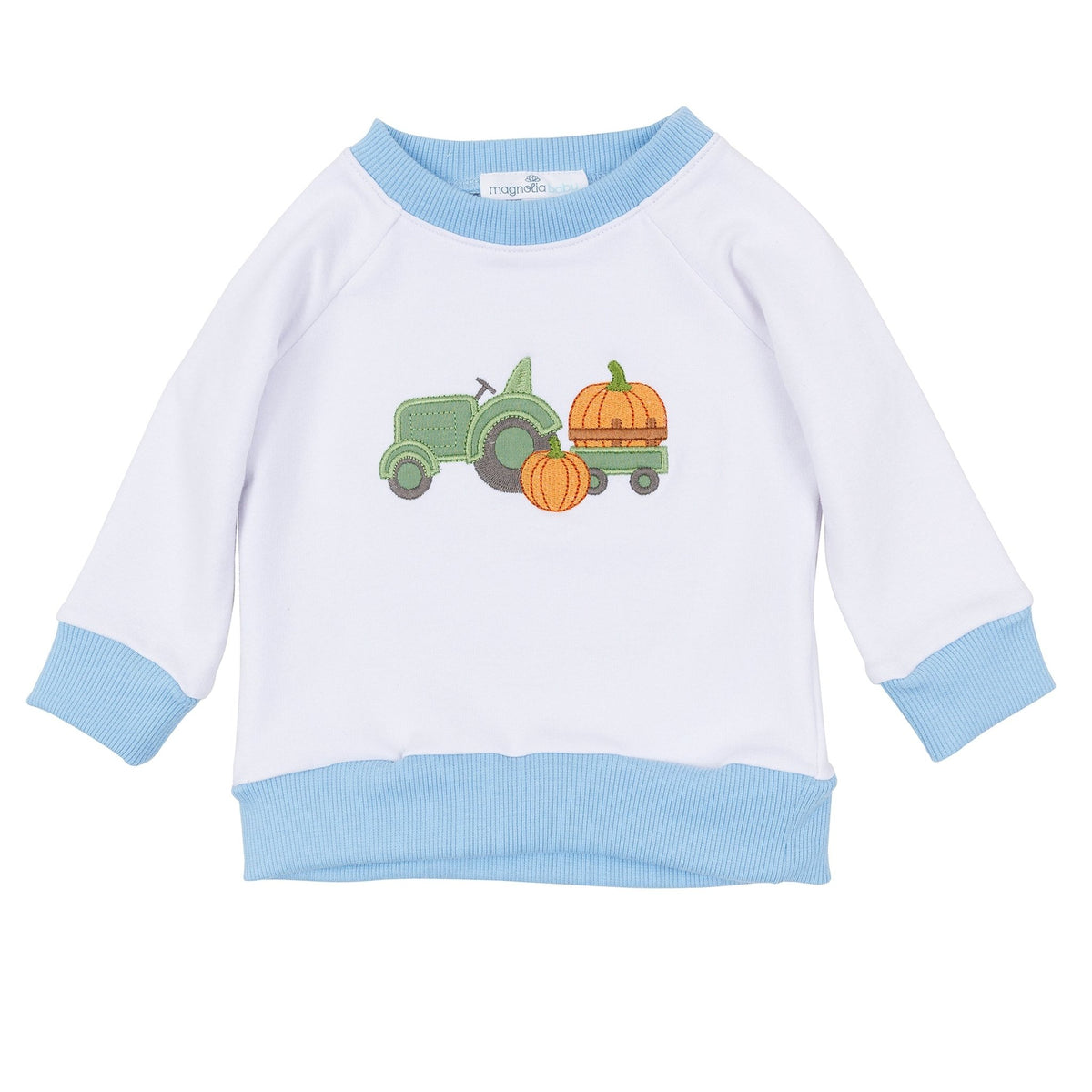 Magnolia Baby_Pumpkin Tractor Applique Pullover Sweatshirt - Light Blue_2