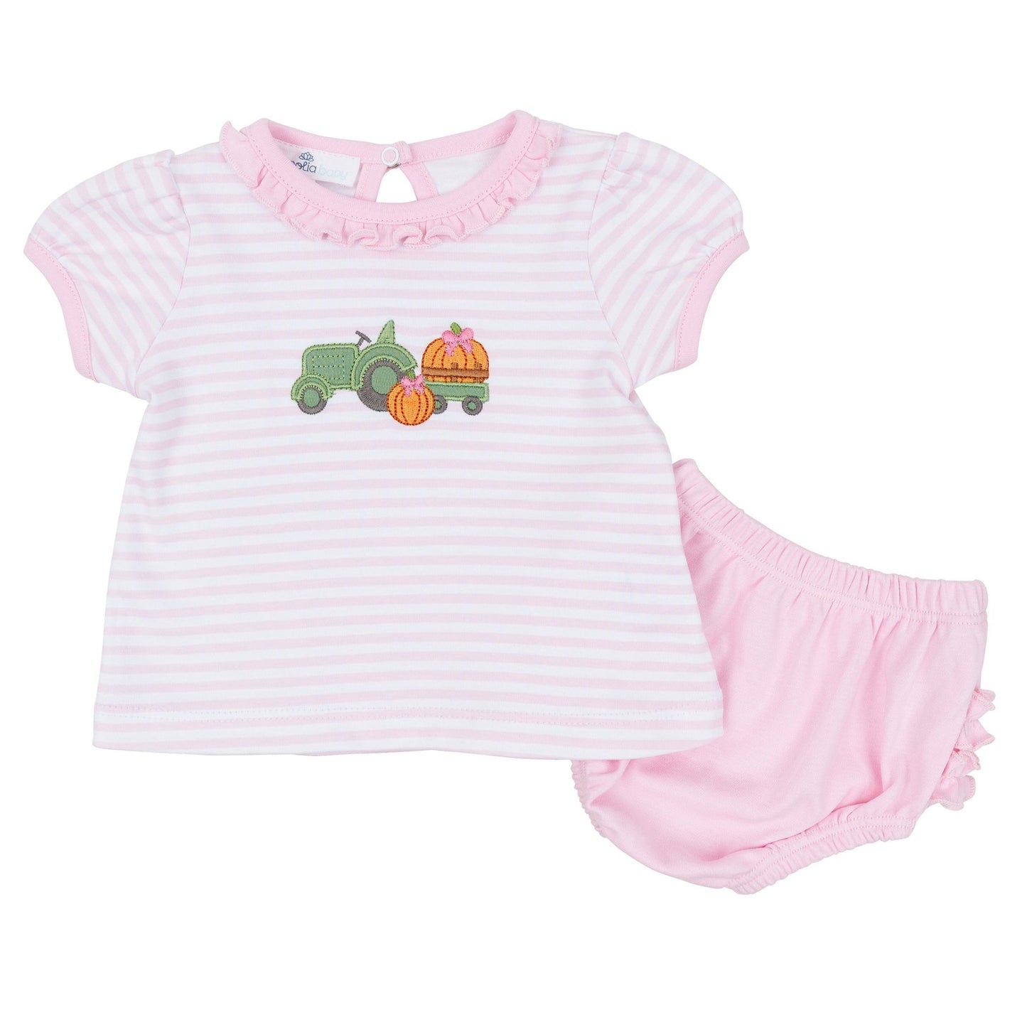 Magnolia Baby_Pumpkin Tractor Applique Ruffle Diaper Cover Set - Pink_1