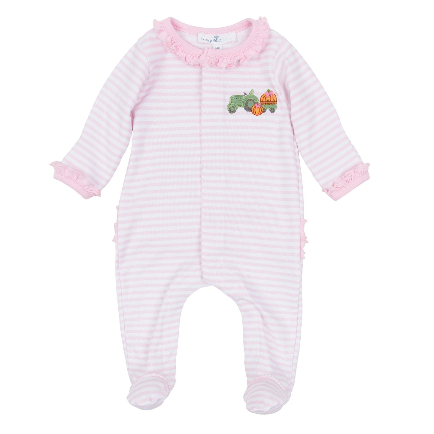 Magnolia Baby_Pumpkin Tractor Applique Ruffle Footie - Pink_1