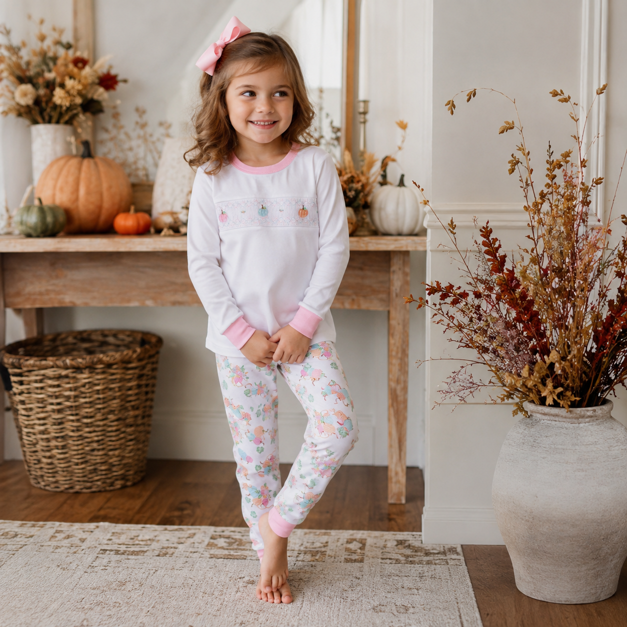 Pumpkin Blush Smocked Long Pajamas