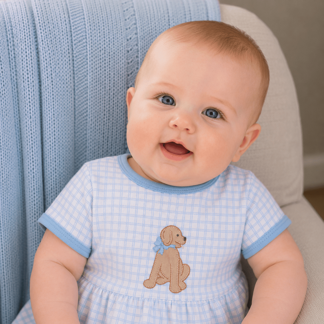 Puppy Playtime Applique Bubble - Light Blue - Magnolia BabyBubble