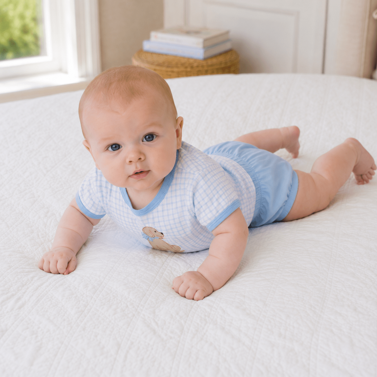 Puppy Playtime Applique Diaper Cover Set - Light Blue - Magnolia BabyDiaper Cover