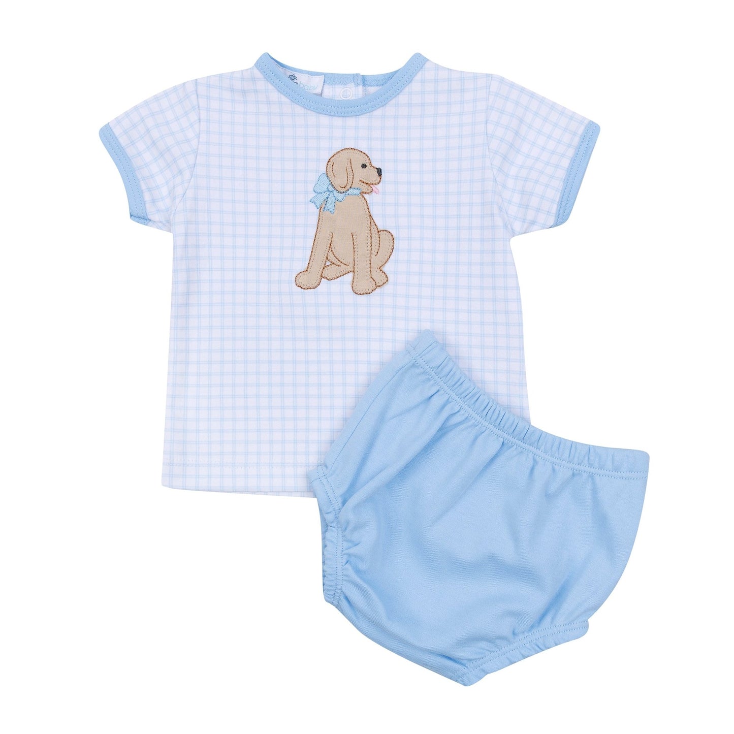 Puppy Playtime Applique Diaper Cover Set - Light Blue - Magnolia BabyDiaper Cover