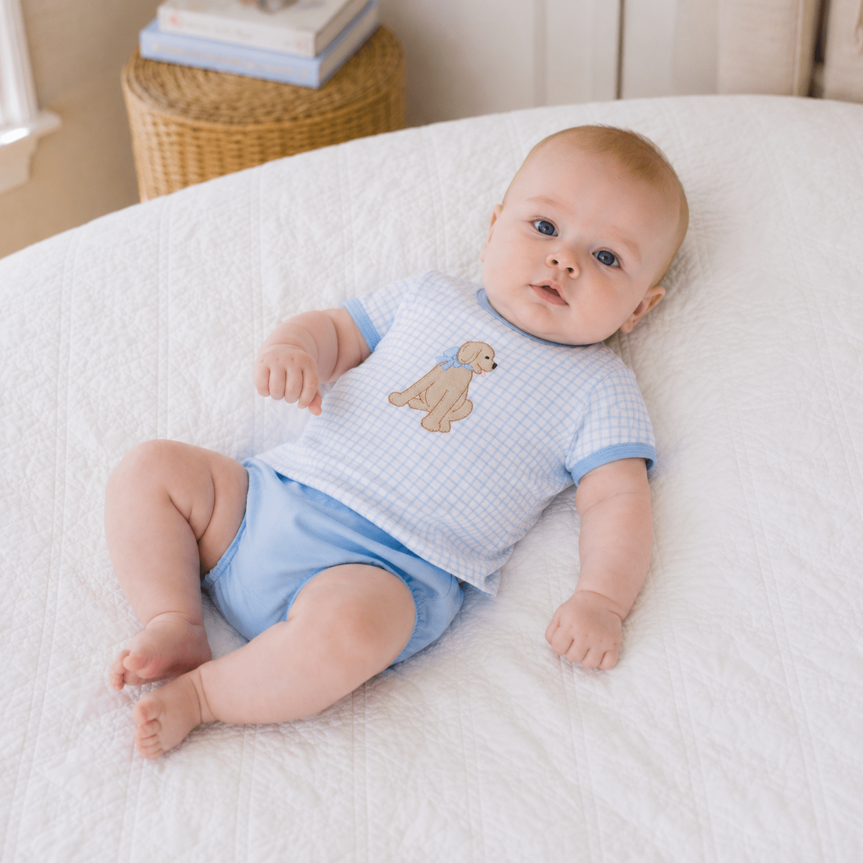 Puppy Playtime Applique Diaper Cover Set - Light Blue - Magnolia BabyDiaper Cover