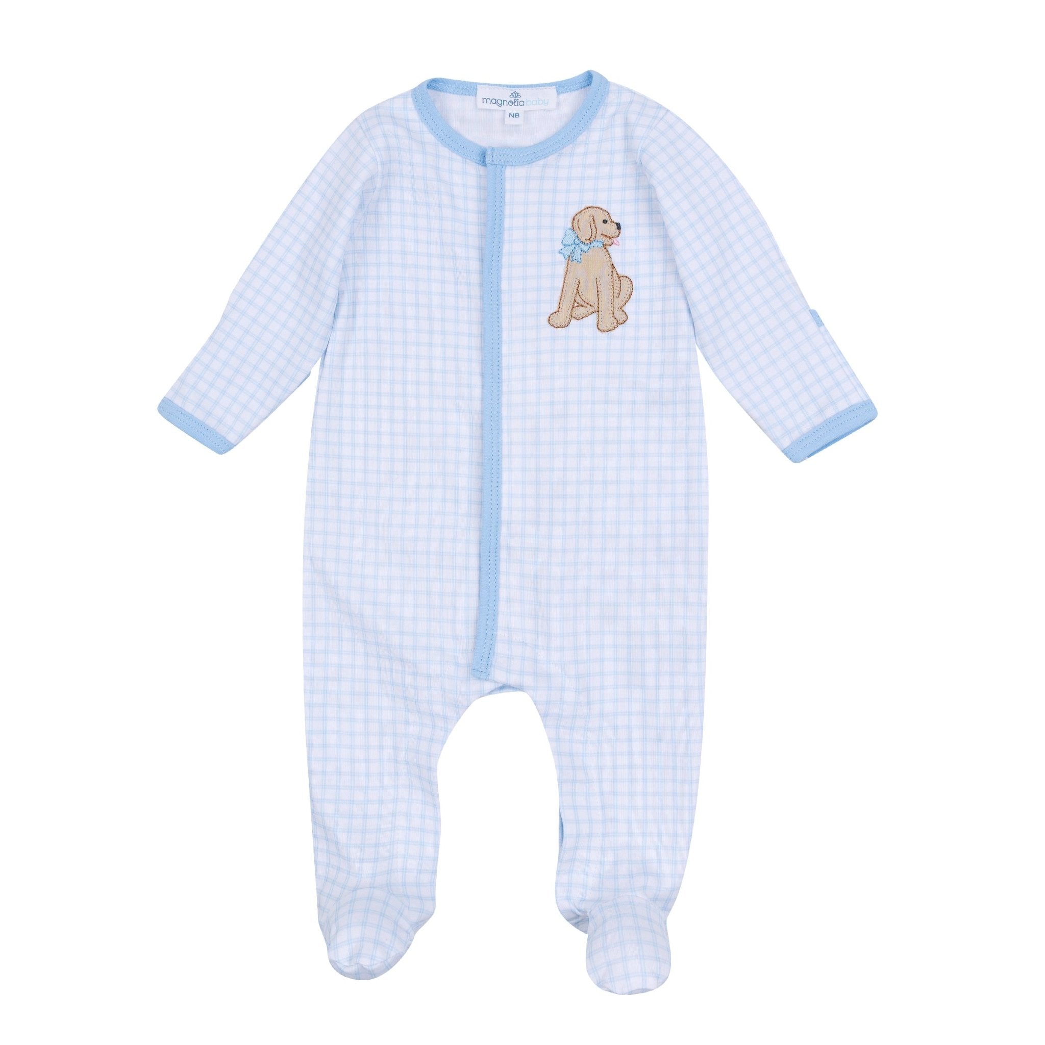Puppy Playtime Applique Footie - Light Blue - Magnolia BabyFootie