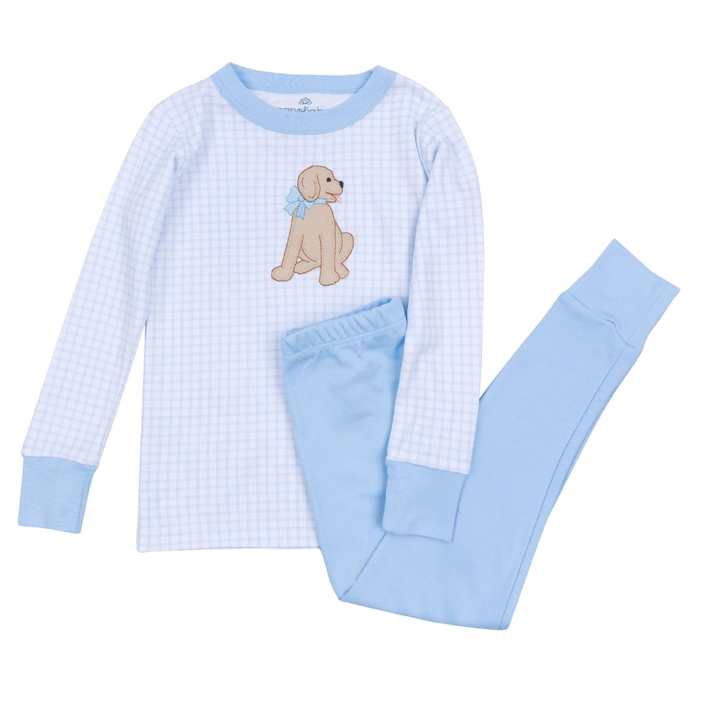 Puppy Playtime Applique Long Pajamas - Light Blue - Magnolia BabyLong Pajamas