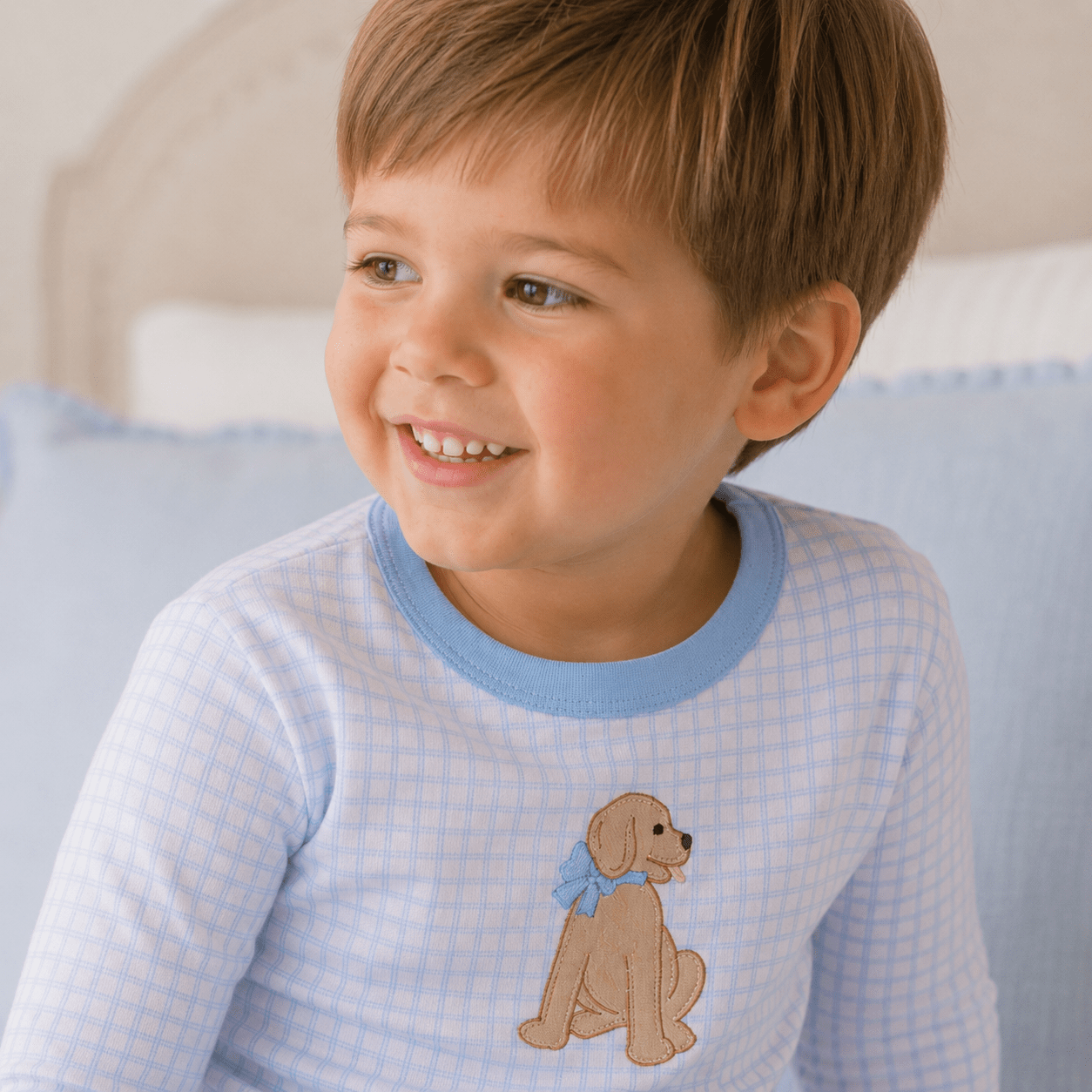 Puppy Playtime Applique Long Pajamas - Light Blue - Magnolia BabyLong Pajamas