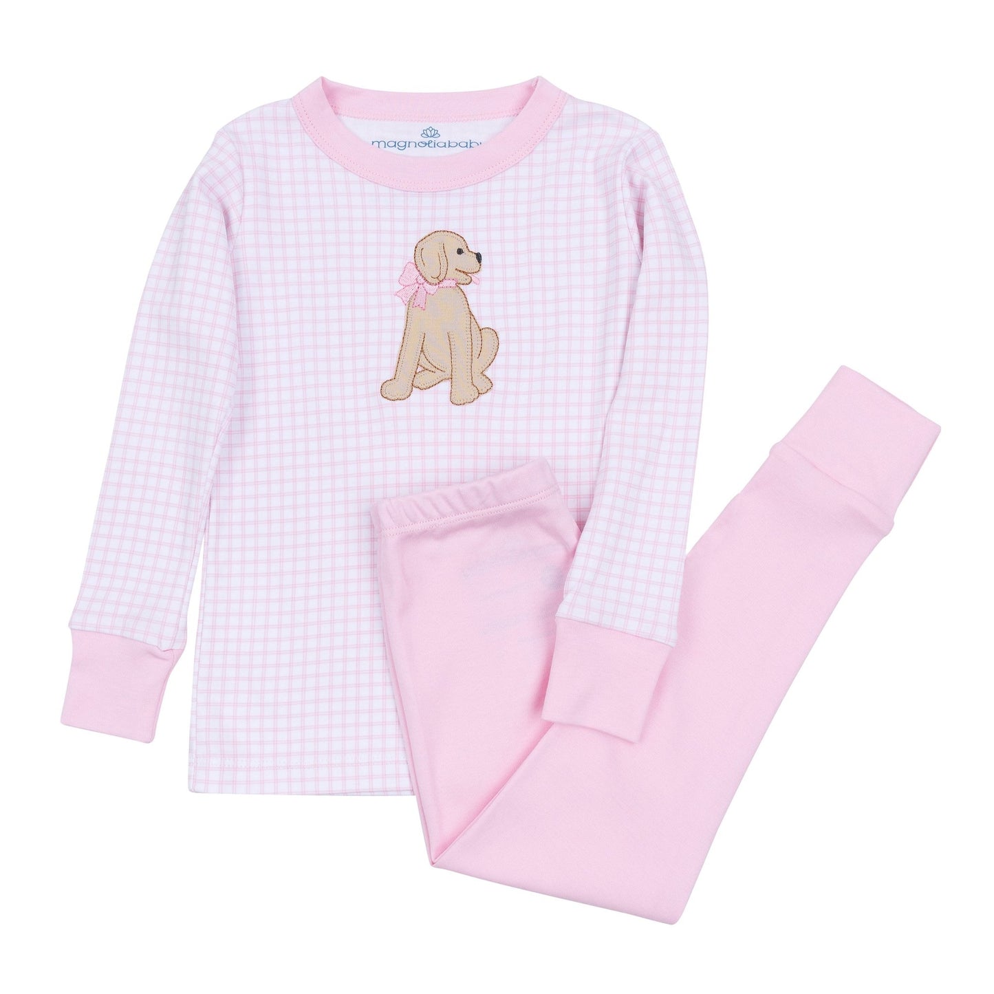 Puppy Playtime Applique Long Pajamas - Pink - Magnolia BabyLong Pajamas